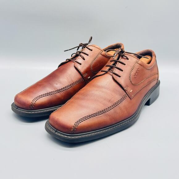 Ecco Shoes Mens 11.5 Brown Leather Helsinki Oxford Dress Square Moc Toe Lace Up main image 7